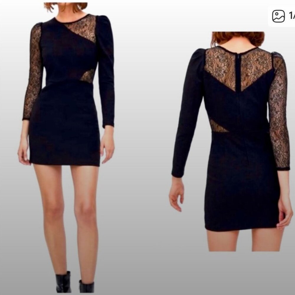 Zara Mini Black Contrast Lace Dress Like New, Medium